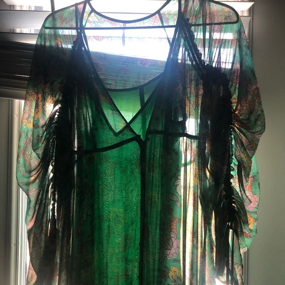 Free People Earth Green Elegant Floral Long Sleeve Dress.Size Medium Maxi Combo - Picture 15 of 15